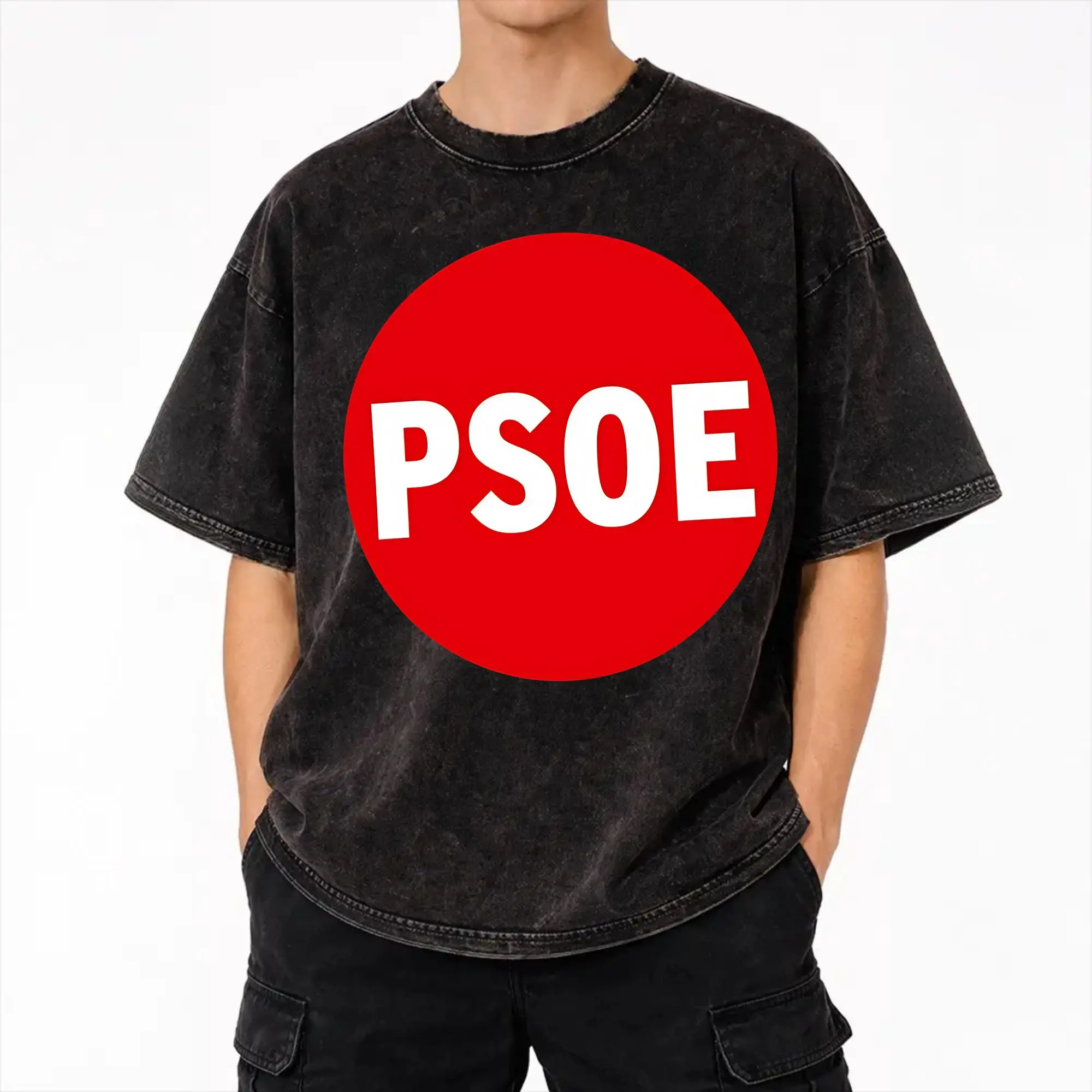 Camiseta Lavada Pedro Sanchez España PSOE, Estilo Urbano, Hip Hop, Vintage, para Hombre y Mujer, Manga Corta, Estilo Urbano