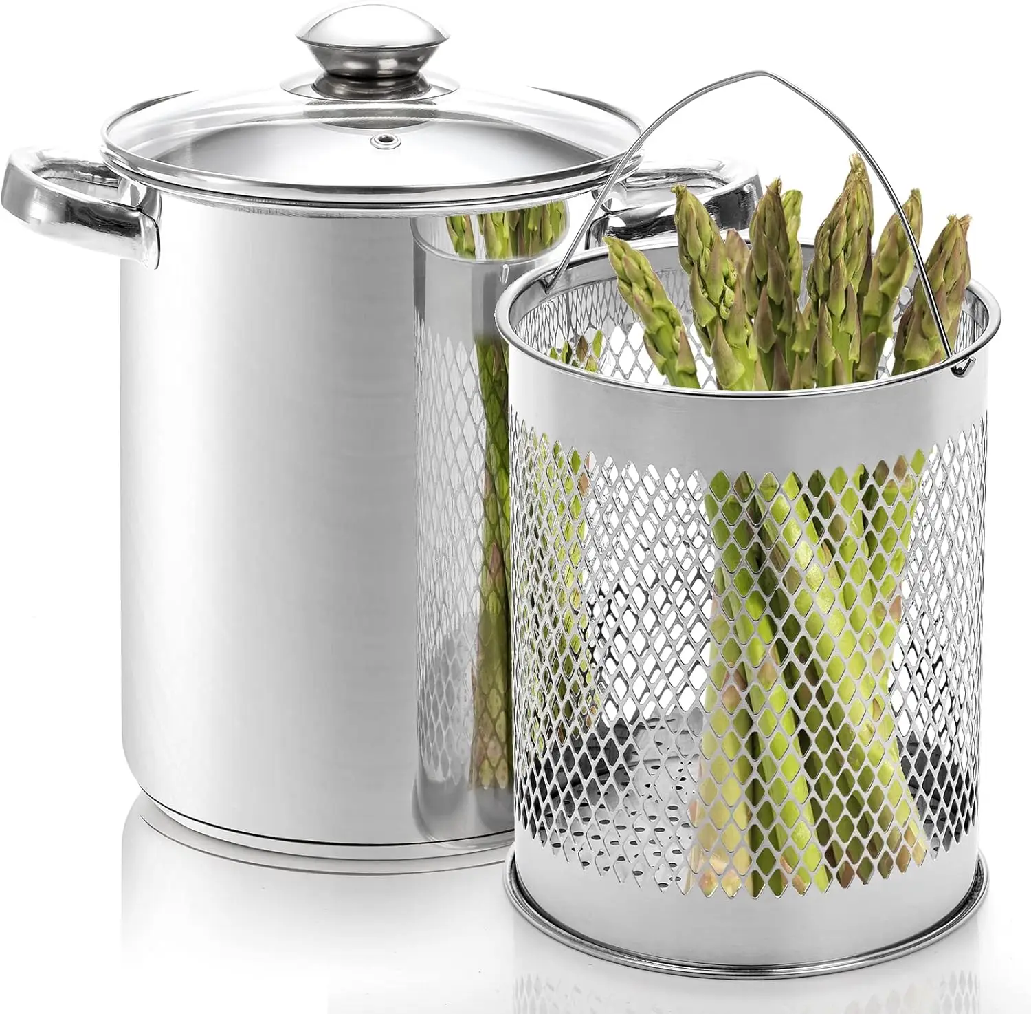 

Asparagus Pot, 4 Quart Stainless Steel Steamer Cooker, Vegetable Asparagus Cooker with Removable Basket and Lid for Pasta,