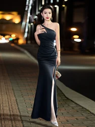 Eveningdressfeminininetemperament Light Luxuryniche Design Senseone Shoulder Fishtail Host Banking Fishtail Resses