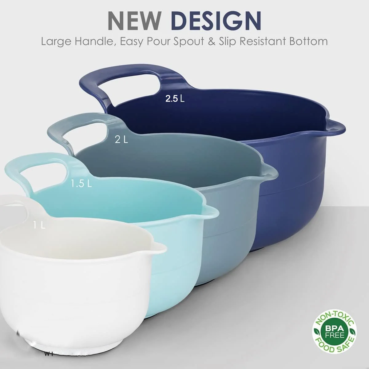 Mixing Bowls - 4 Piece Nesting Plastic Mixing Bowl Set with Pour Spouts and Handles