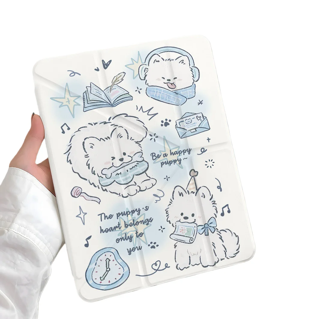 Happy Puppy Pen Slot Tablet Case For Mini7 6 iPad Pro 2024 2022 2021 2020 2019 2018 2017 11 10 9 8 7 6 5 Air7 6 5 4 3 2 1 Cover