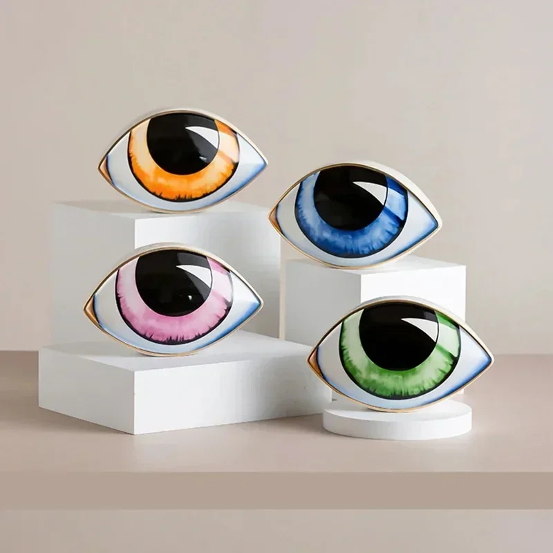 

Ceramic Evil Eye Figurine Sculpture Devil's Eye Statue Charm Desktop Ornaments Home Living Room Decoration Feng Shui Accessories