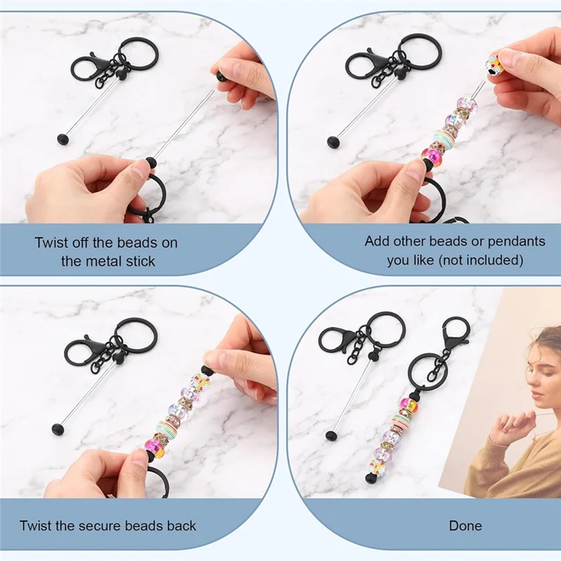 【Flash Sale】24 PCS Beadable Keychain Bars Bulk Metal Beaded Keychain Zinc Alloy For Beads DIY Blank Keychain For Bead Keychain C