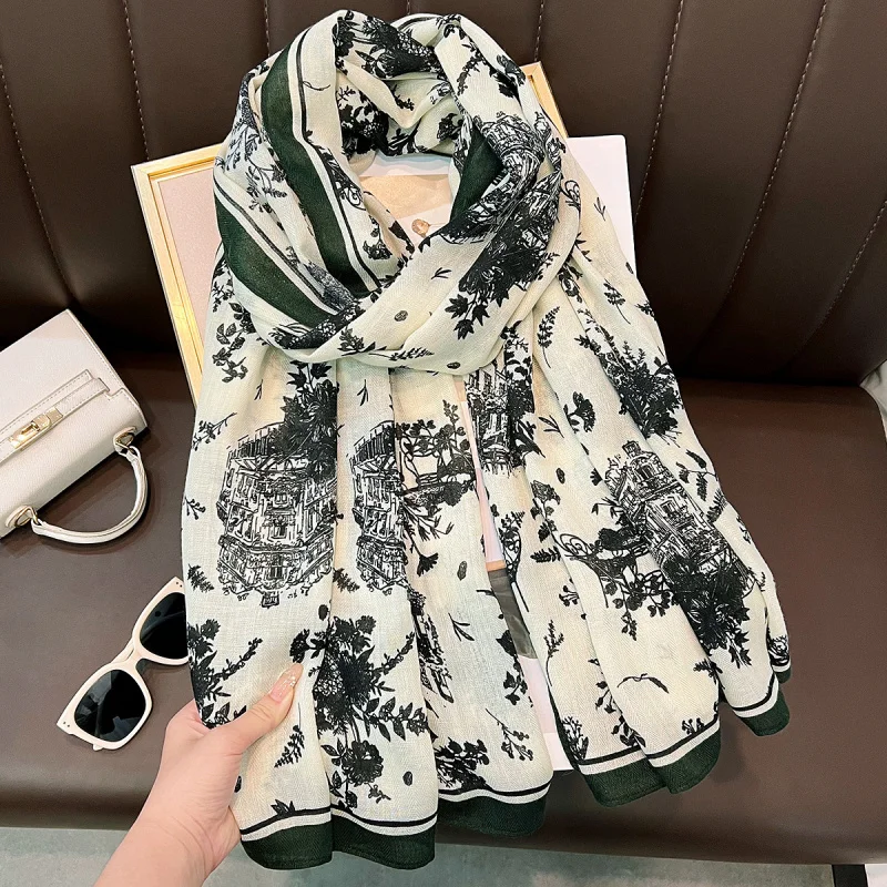 

2025New Cotton and Linen Feel Long Silk Scarf Gentle Temperament Velvet Scarf Office-conditioned Room Outerwear Shawl