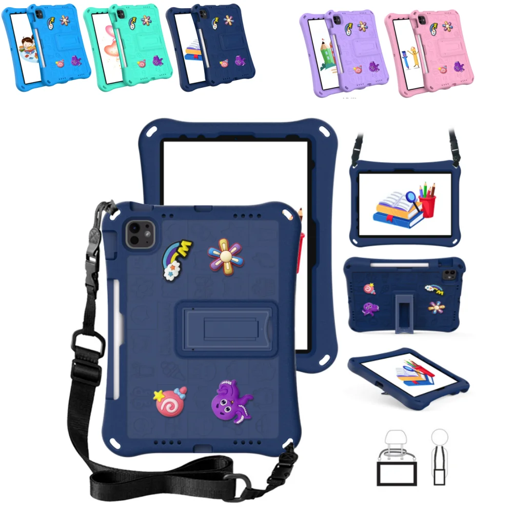 

Kids EVA Case for iPad 11th 2025 10th Pro 11 4th 3th 2th 1th Air 11 5 4 10.9 inch Cute Cartoon Stand Cover with Shoulder Strap