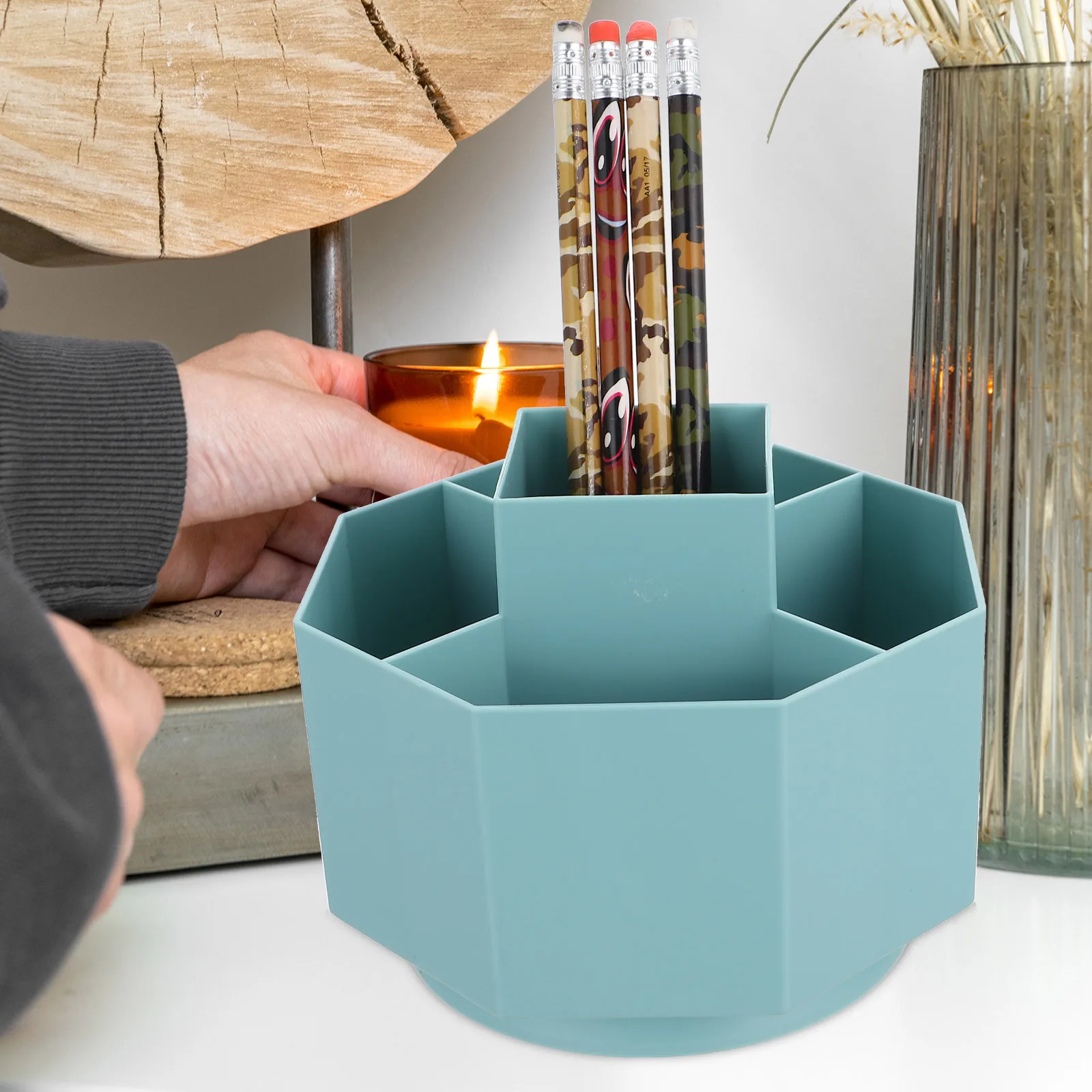 

Rotating Pen Holder Stationery ganizer Office Pencil Pot Desktop Storage Container Plastic Space Saving Bedroom