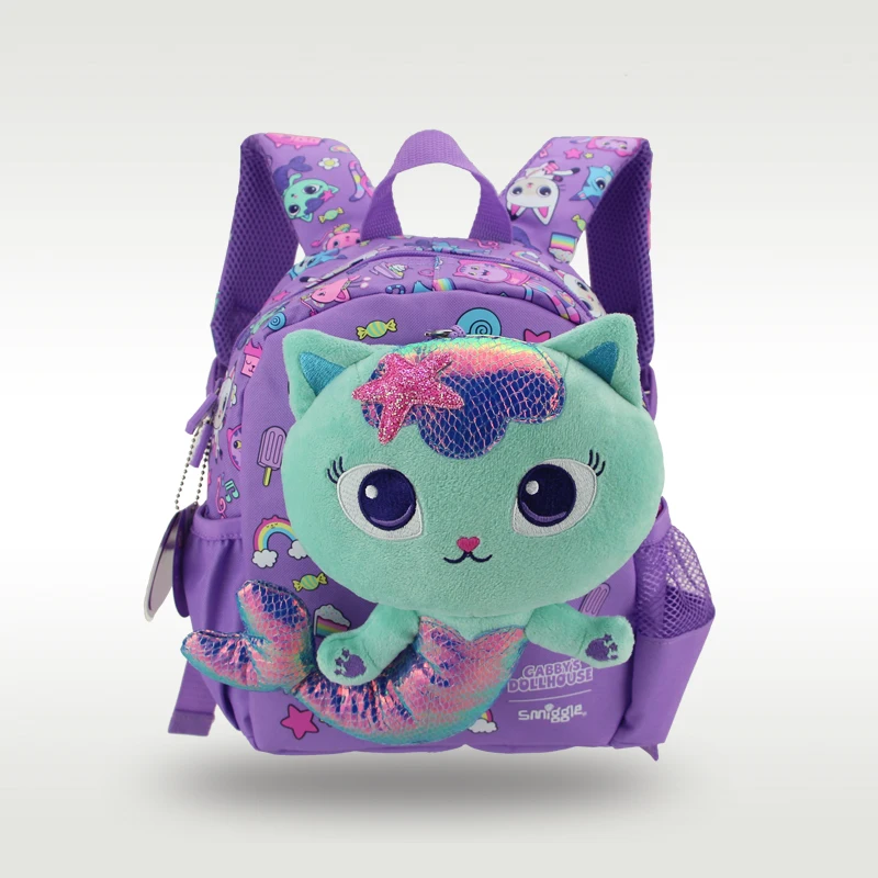 Mochila escolar para niños Smiggle original de Australia, bonita muñeca púrpura, mochila pequeña para guardería, 11 pulgadas