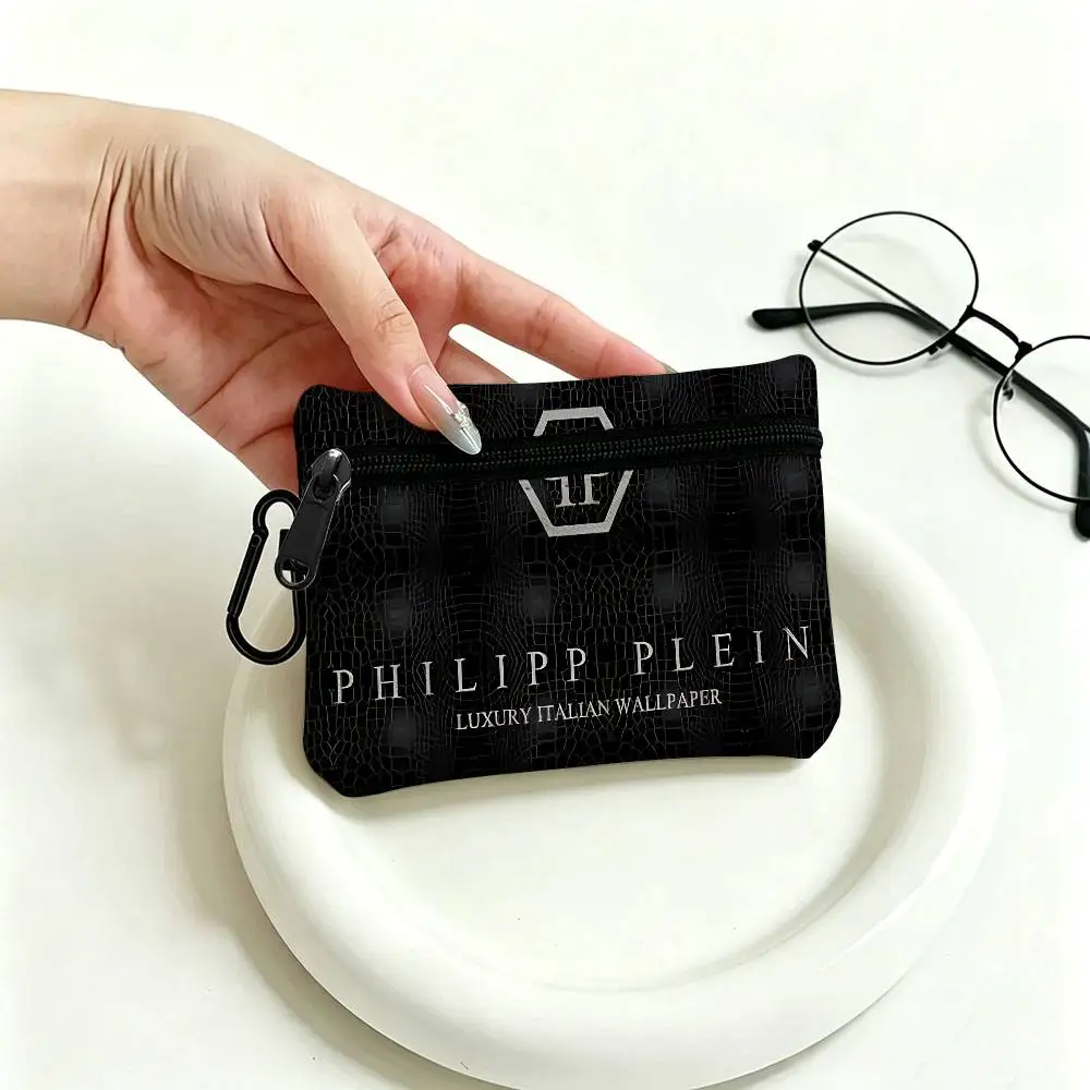 P-Philipp-Plein Flashy-Luxury Mini-Geldbörse aus Oxford-Gewebe mit Karabinerhaken, tragbare Schlüssel- und Kartenbörse, kleine Reißverschlussbörse – Detail 6