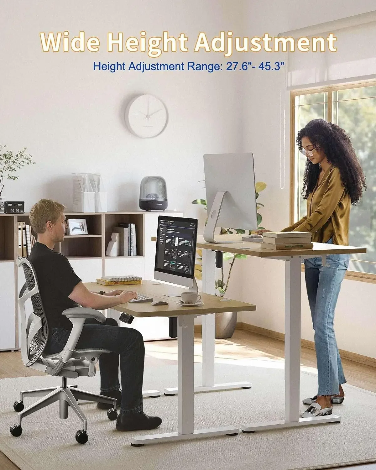 Electric Standing Desk, 48 x 24 Inches Stand Up Desk with Splice Board, Adjustable Height Desk, Computer Desk for Home Office