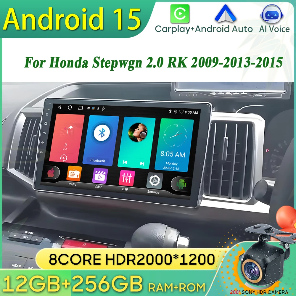 Android 15 Car Radio For Honda Stepwgn 2.0 RK 2009-2013-2015 GPS Navigation Android Auto Carplay Wifi Video Display CAM No 2din
