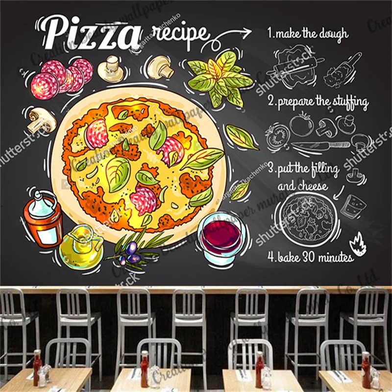 

Custom Blackboard Pizza Wallpaper Industrial Decor Mural Fast Food Restaurant Kitchen Snack Bar Background Wall Papel De Parede