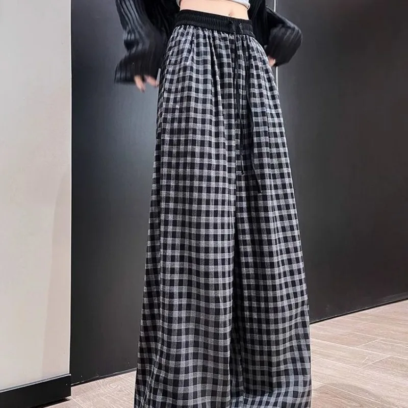 

Женские винтажные брюки в клетку с широкими штанинами, высокой талией, свободного кроя, повседневные