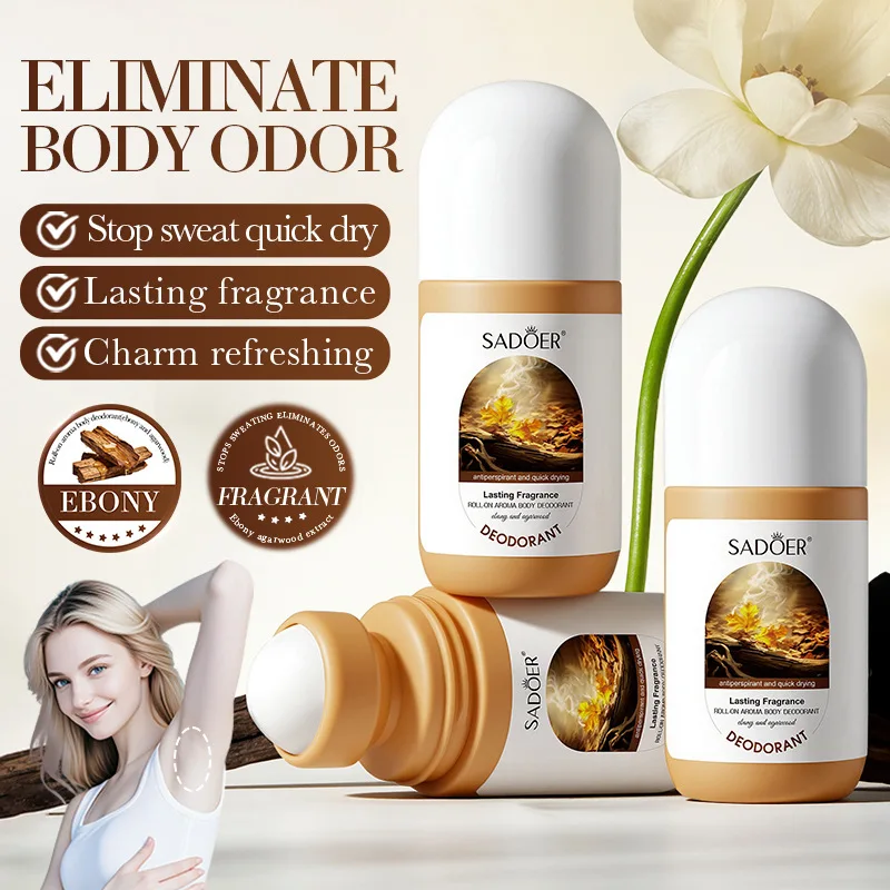 Ebony Agarwood Roll-on Deodorant 50ml Freesia Rose Stop Sweat Quick Dry Lasting Fragrance Charm Refreshing
