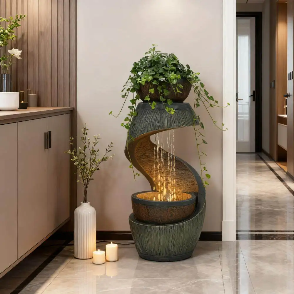 Resin flowing water ornament circulating water system indoor home ornament hotel villa courtyard water feature decoration lucky