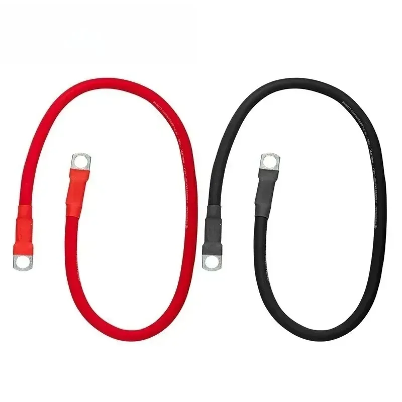 Nowy zestaw kabli 6AWG 50cm z izolacją PVC, z rdzeniem z czerwonej miedzi, ocynkowanymi końcówkami i złączkami, do połączenia akumulatora z falownikiem.