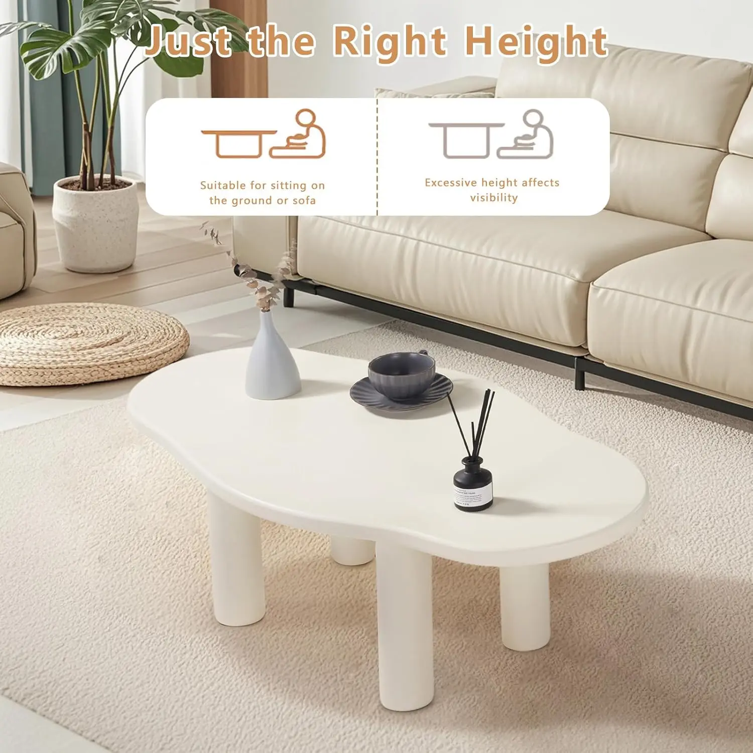 Cloud Coffee Table - Cute Coffee Table - Irregular Shape Coffee Table with 4 Legs - Modern End Table,Easy Assembly-White