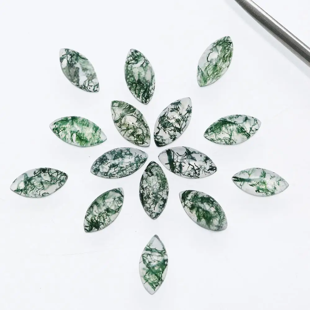 Natural Tree Moss Agate Marquise Cabochon Loose Gemstone For Jewelry Making, Cabochon Moss Agate Marquise Calibrated Size 5x10mm