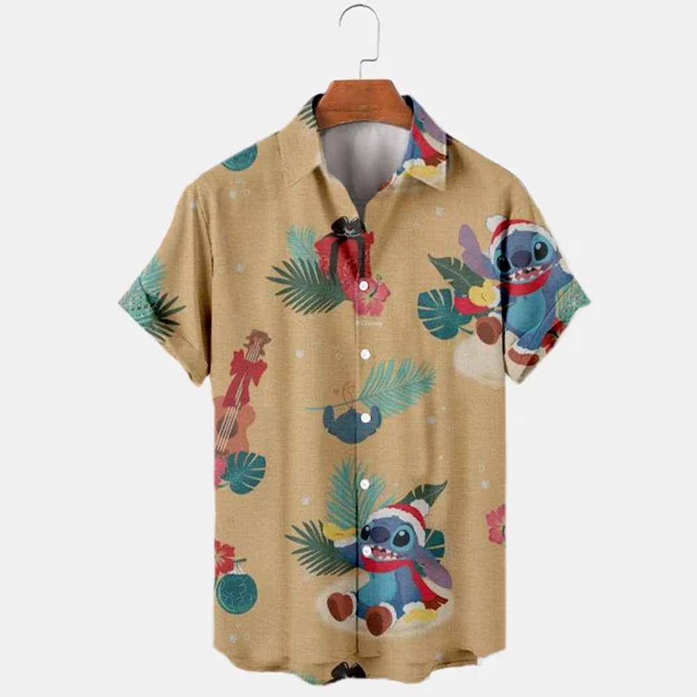 Christmas Mickey Minnie 2024 new men's lapel short-sleeved single-breasted shirt fashion casual trend all-match tops Y2K