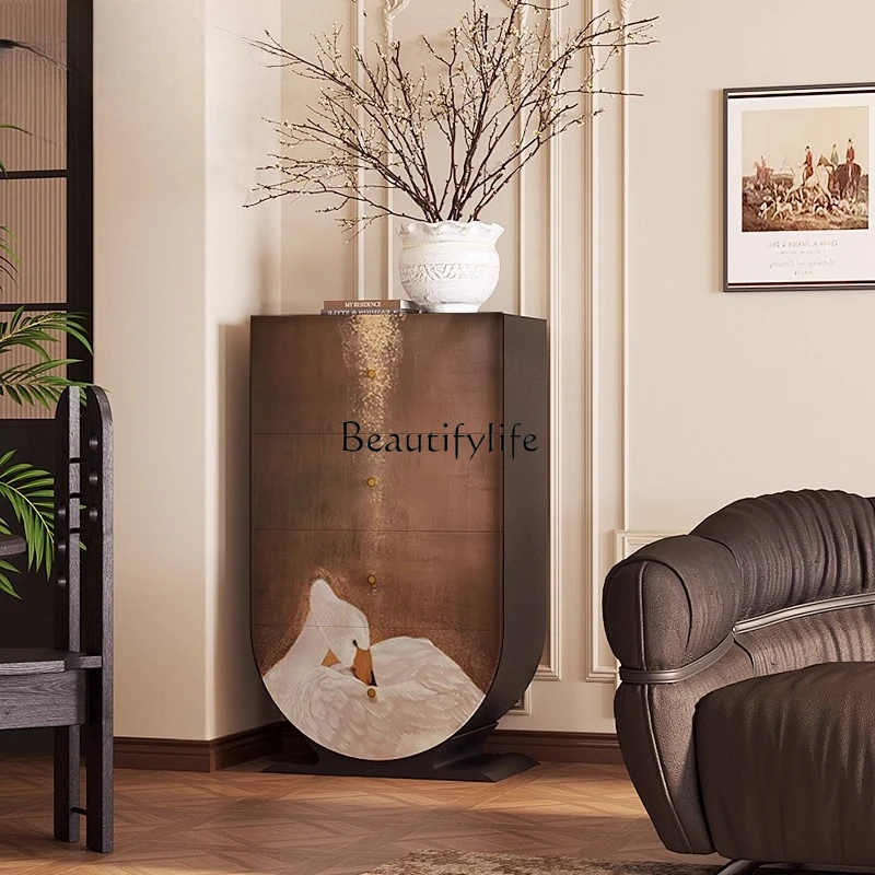 

French light luxury high-end solid wood four-chest cabinet, bedroom sofa next to the drawer cabinet