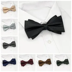 2024 Solid Color Brown Green Bowtie For Men British Style Double-layered Bowknot Wedding Party Tuxedo Butterfly Polyester Cravat