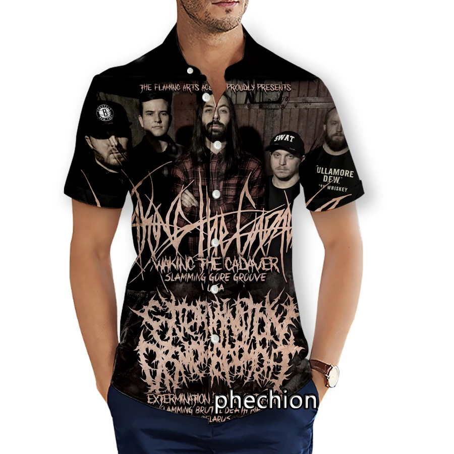 

phechion Mens Short Sleeve Beach Shirts CADAVER Band 3D Print Casual Shirts Fashion Streetwear Men Tops X180