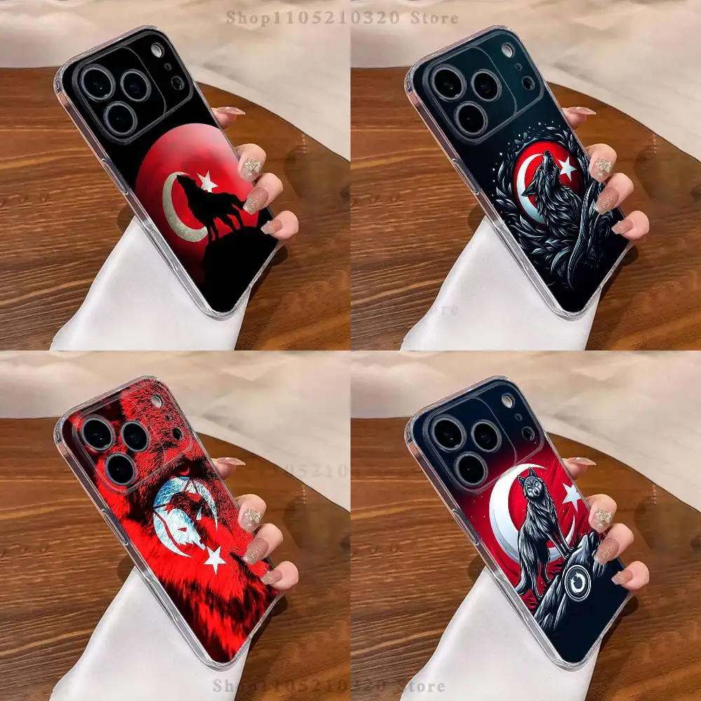

Cool Turk Wolf Flag Phone Case For iPhone 17,16,15,14,13,12,11 Pro,Max,Plus,XR,Mini,E Clear Full-coverage Soft Cover