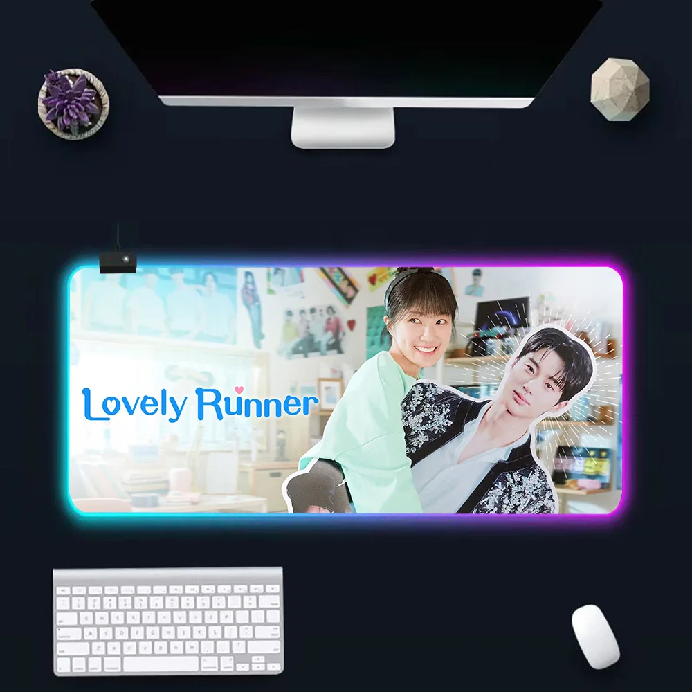 Lovely Runner Byeon Woo-seok RGB Pc Gamer Keyboard Mouse Pad Mousepad LED Glowing Mouse Mats Rubber Gaming Computer Mausepad