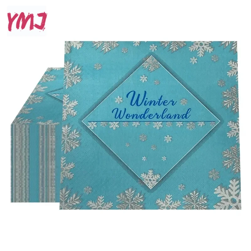 Blue background silver snowflake printing colorful napkins disposable Christmas celebration decoration napkin 10/20pcs 33*33cm