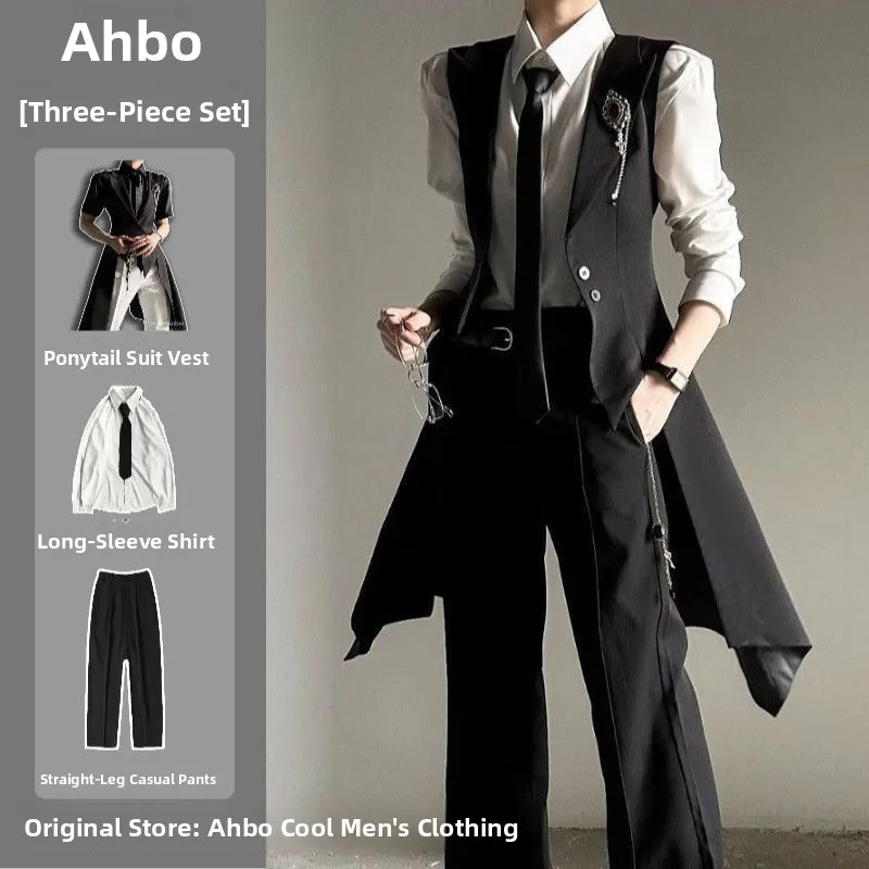 Black Tailored Suit Set for Men And Women Spring Autumn High-End Feeling Dress Coat Slim Neutral Style Tailor Suit Vest Female