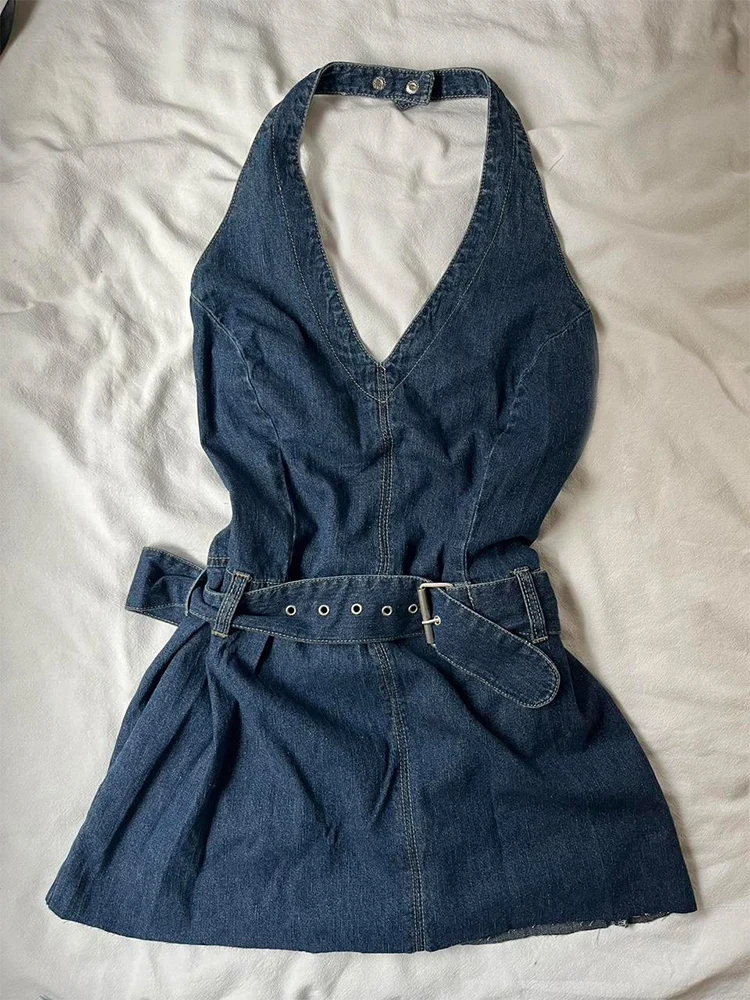 

Banzhi Tao Original Y2K Retro Spicy Girl Halter Dress New Summer Super Beautiful Slimming Denim Skirt Women's Fashion Dress