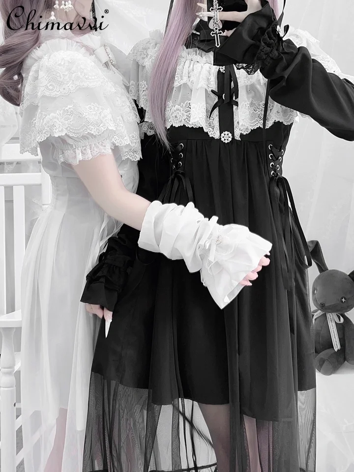 

Japanese Style Mass-Produced Lolita Cape Sleeve Dress 2025 Autumn New Mine Series Lace High-Waist Elegant Princess Dress