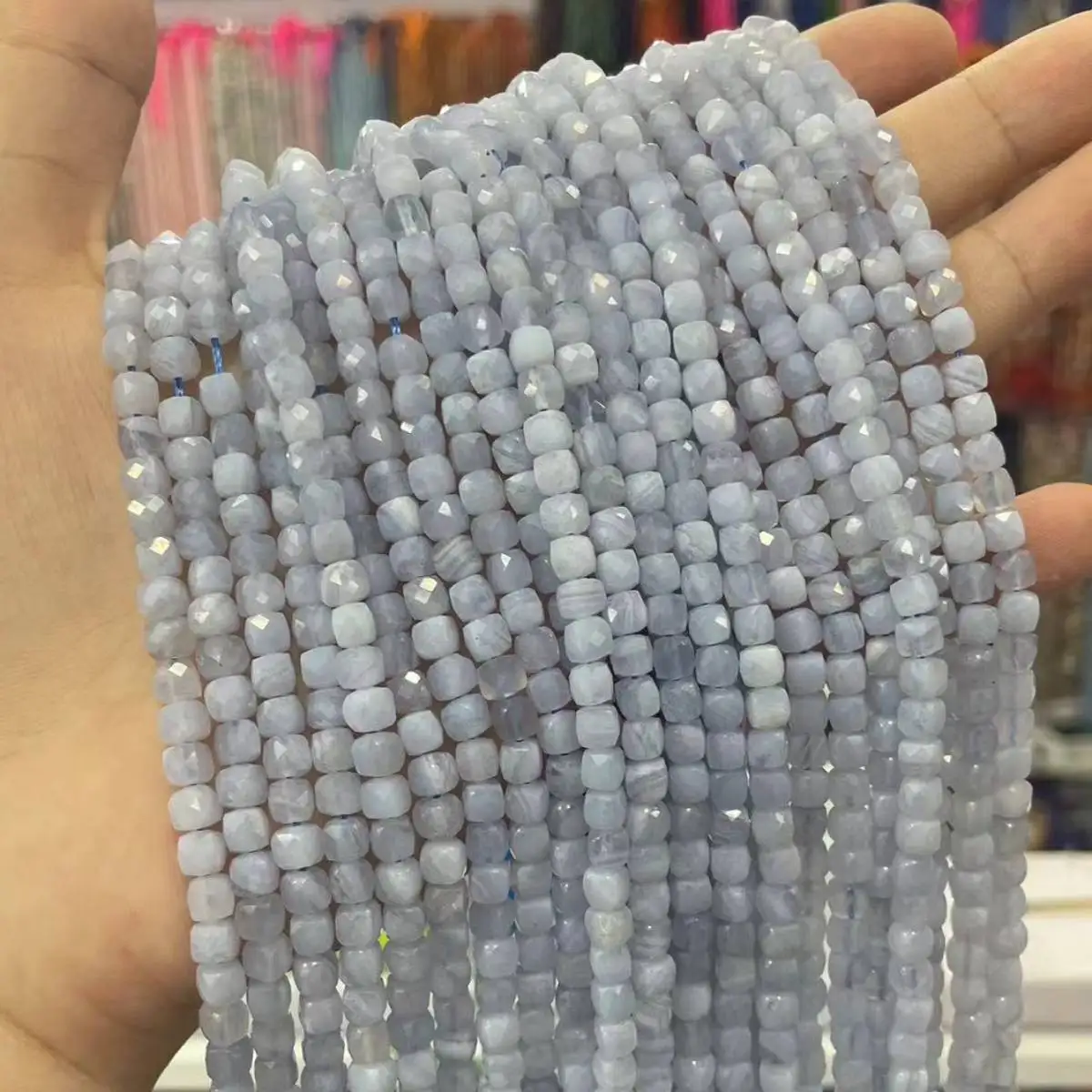 Natural Stone Beads Faceted Blue Lace Agate Cube Gemstone Spacer Beads 4-5mm Bracelet Necklace Jewelry Making