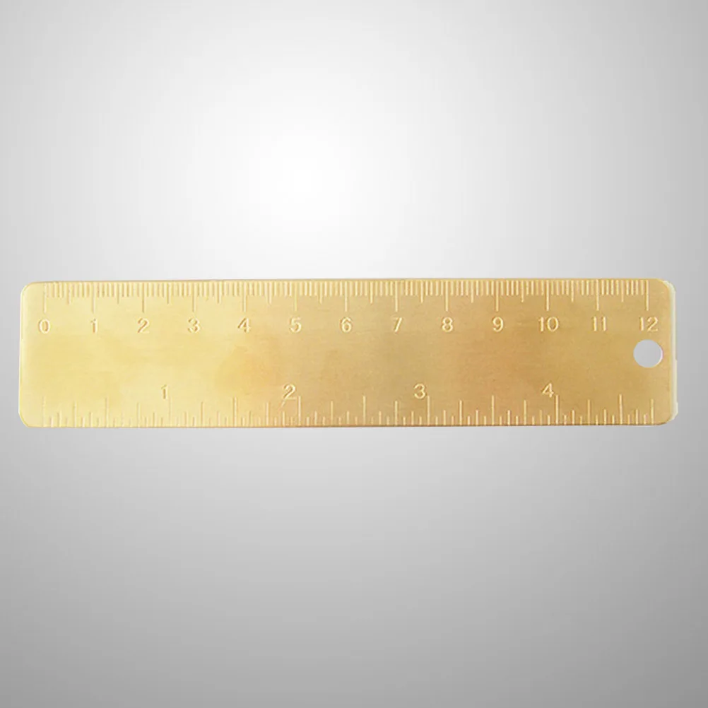 Mini righello in ottone retrò inciso scala diritta design con foro rotondo finitura uso duraturo piccola misurazione in rame