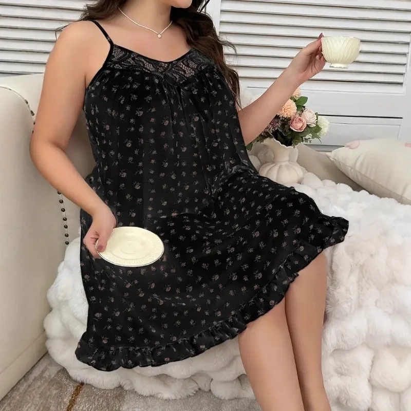 

Women's Sleeveless Knee Pajamas Cute Pure Desire Dress Foreign Trade Women's Clothing Floral Sexy Suspender Chest Pad Nightdress
