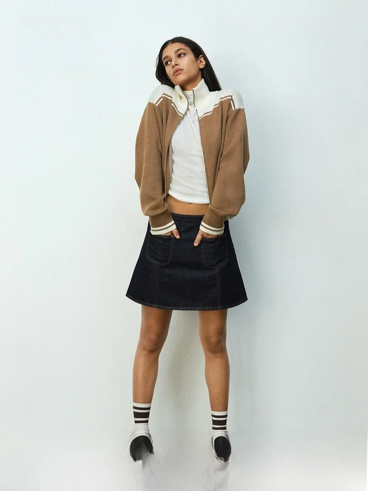 

H&M Summer Women's Fashion A-Line Denim Skirt Casual Style Mid-Waist Cotton Fabric Comfortable Fit Half-Length Skirts