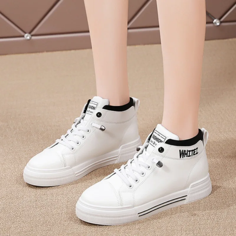 

2024New Women High Top Casual Sneakers Breathable White Shoes Platform Lace Up Vulcanize Shoes Walking Flats Zapatillas De Mujer