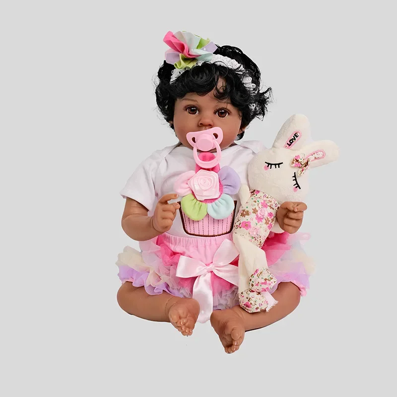 55cm Soft Silicone Reborn Baby Ariaana Newborn Baby Doll Babies Lifelike Dark Skin Doll for Children Birthday Xmas Gift