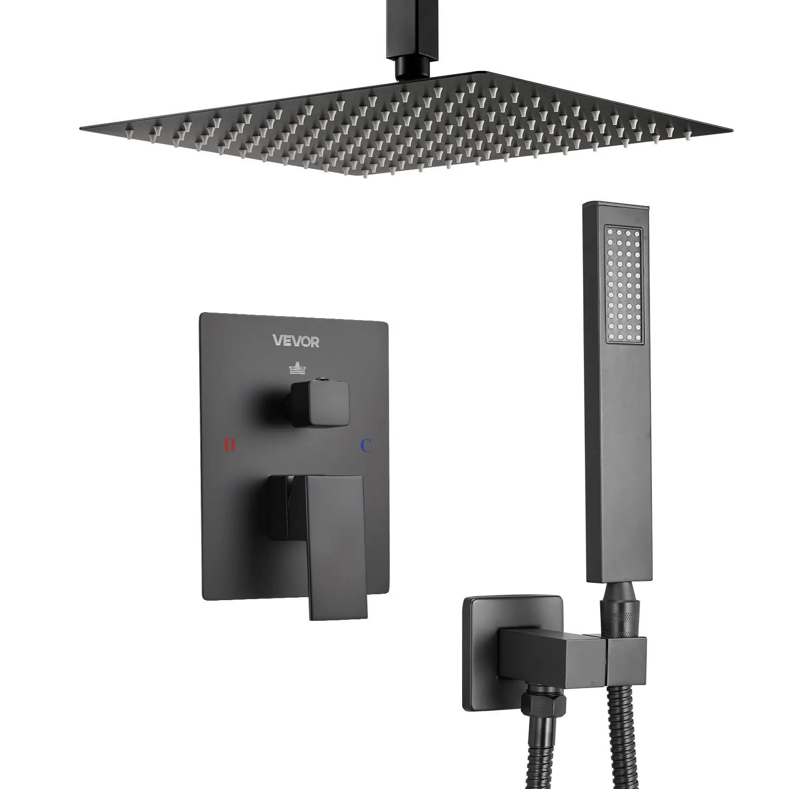 

Shower Faucet Set 10" Square Rain Shower Head and Hand Set Matte Black