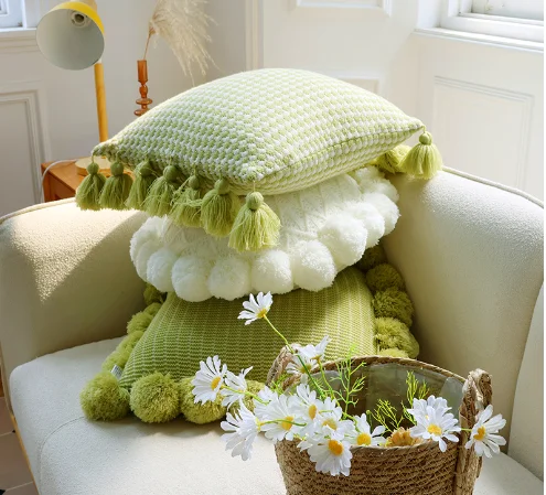 Mustard Green Nordic Modern Style Acrylic Knitted Sofa Pillow Cover Home Soft Cushion Cover