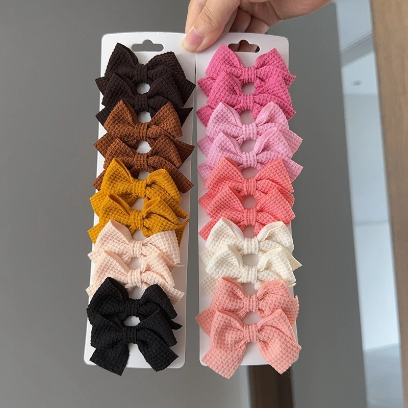 10PCS Soft Cotton Bow Hairpin Girl Sweet Plaid Design Hairpin Color Block Delicate Hairgripe Barrettes Kawaii Child Accessories