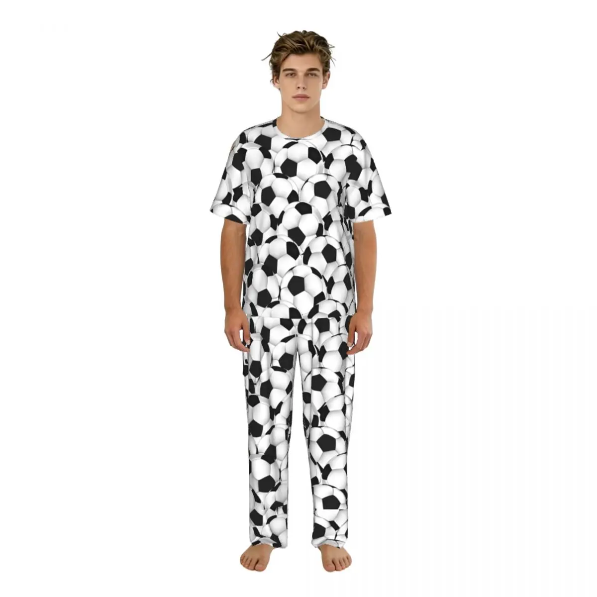 

Мужской пижамный комплект с футбольным принтом, с коротким рукавом, весенне-летняя домашняя одежда, мужская ночная одежда