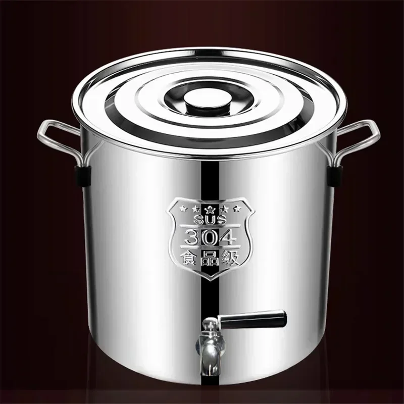 304 Stainless Steel Large Capacity Soup Bucket with Lid Dispenser Water Storage Barrel Cookware Pot