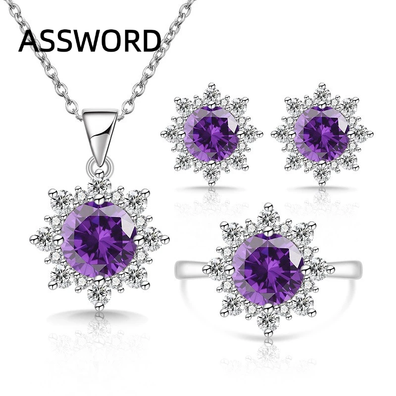 925 Sterling Silber Schneeflocken-Halo Cubic Zirkonia Schmuckset für Damen Anhänger Halskette Ring Ohrstecker Hochzeitsschmuck Geschenk – Detail 5