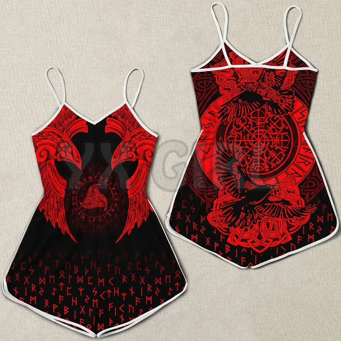 YX GIRL Viking Wolf Romper Wanita 3D Romper Cetak Seluruh Bagian Pakaian Bohemia Wanita Musim Panas