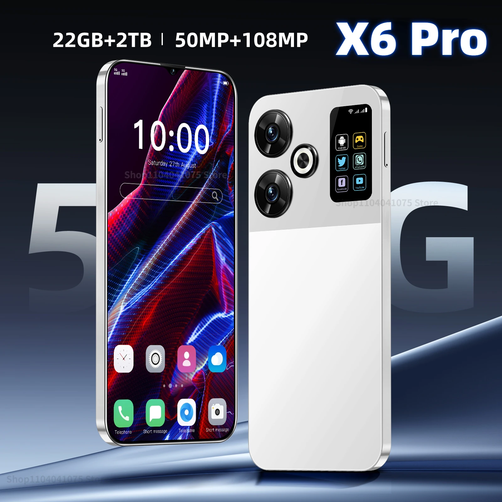 New X6 PRO Smart Phone 5G Original Android 7.3 Inch HD Full Screen 22GB+2TB Mobile Phones Global Version 4G 5G 50+108MP 8000mAh