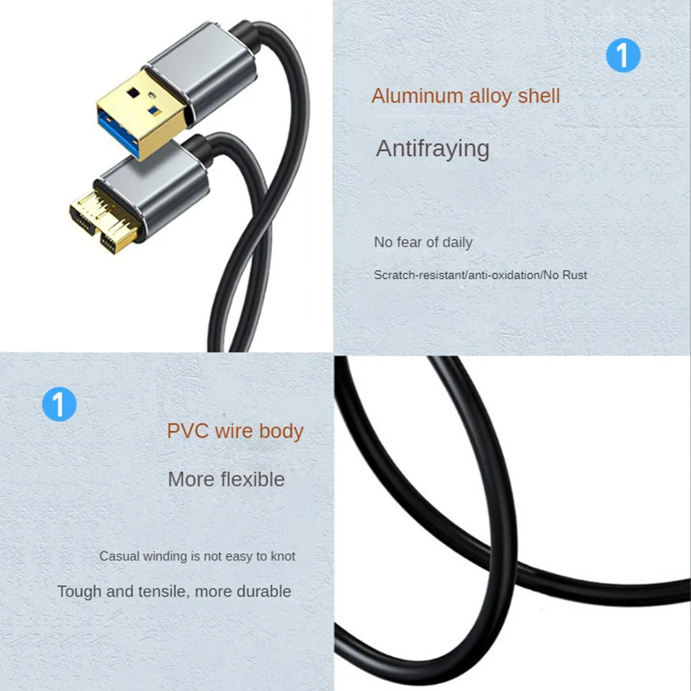 ฮาร์ดไดรฟ์สายเคเบิลภายนอก USB Micro-B HDD สายข้อมูล Micro-B สาย SSD SATA สำหรับฮาร์ดดิสก์ USB3.0 Micro-B, 0.5เมตร