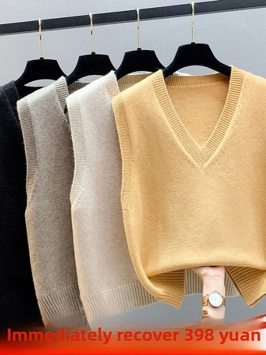 

Женский шерстяной вязаный жилет с v-образным вырезом, свитер, топ ранней осени и зимы, теплый жилет Fce, милый свободный крой, ор-длина