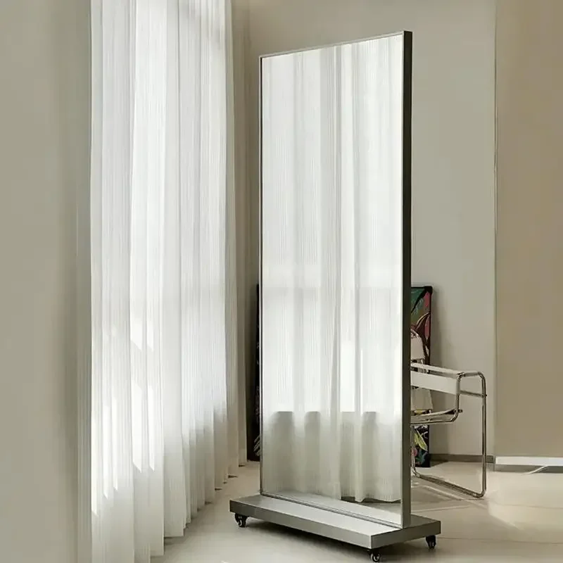Stainless steel hair special hairdressing floor mirror table mobile single and double-sided mirror