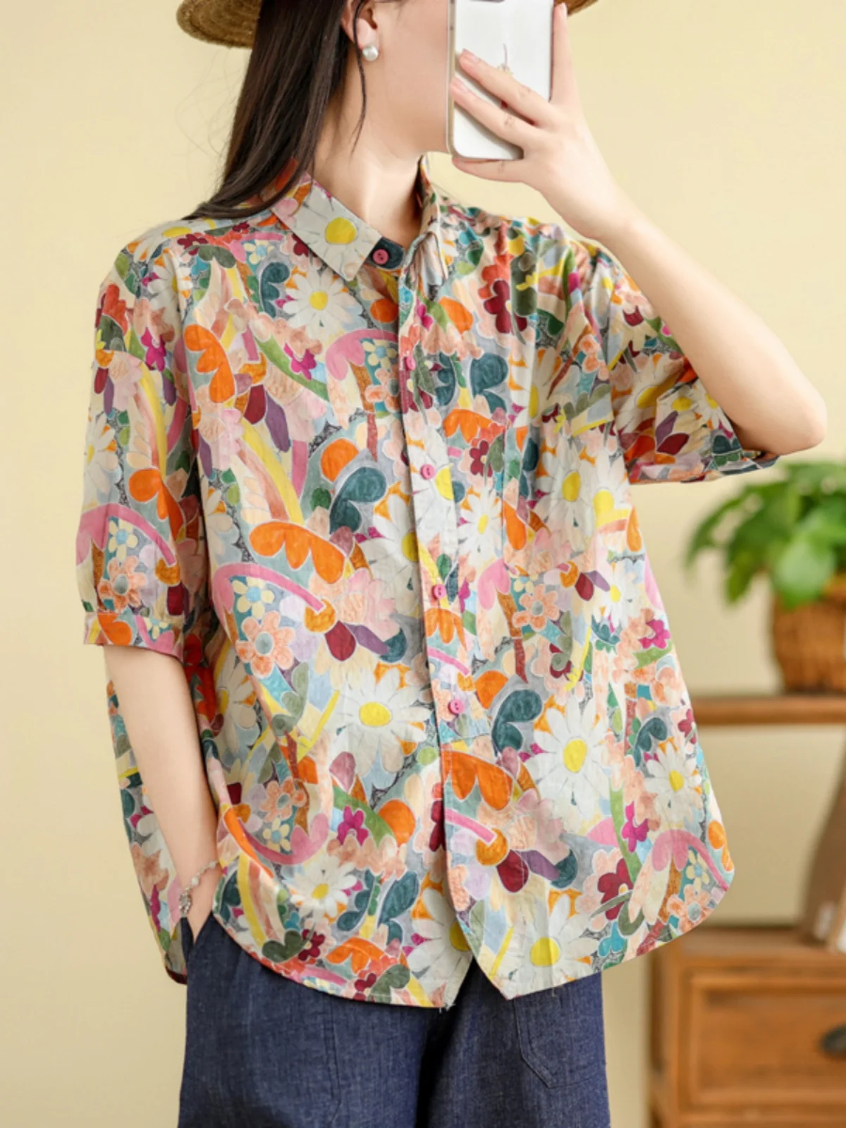 

Свободный повседневный топ в стиле ретро с цветочным принтом ort Sve, женский летний дизайн, пляжный топ на пуговицах, для поездок на работу, Faion