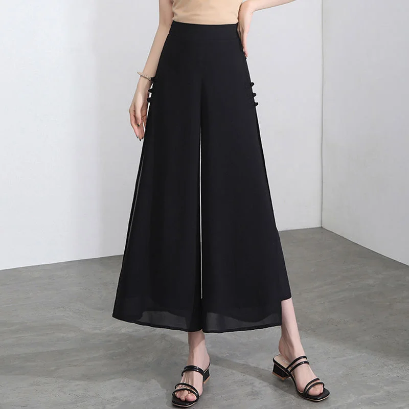 Chinese Style Chiffon Wide-leg Pants Women 2022 New Spring Summer Vintage Harajuku High Waist Female Casual Loose Skirt Pants